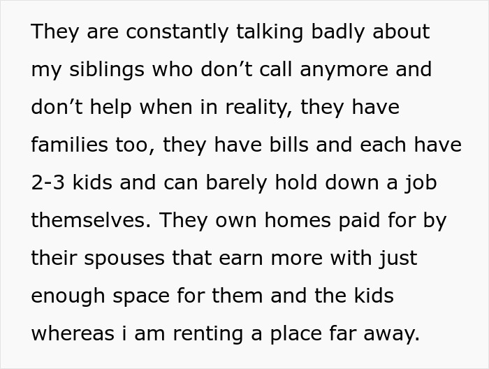 Text discussing elderly parents expecting daughter support after squandering savings on bad business schemes and family struggles. Text discussing elderly parents expecting daughter support after squandering savings on bad business schemes and family struggles.