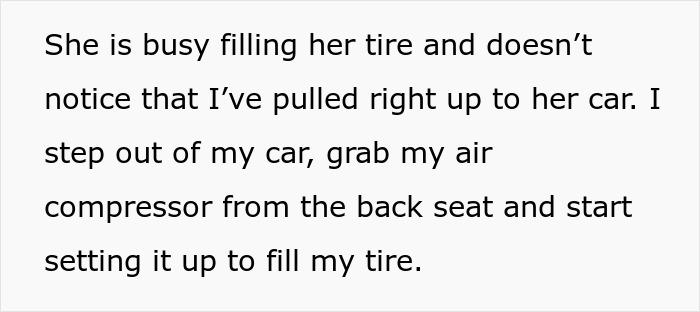 Woman in brand new Lexus skips air pump line, gets stuck between curbs while filling tire at gas station. - 13
