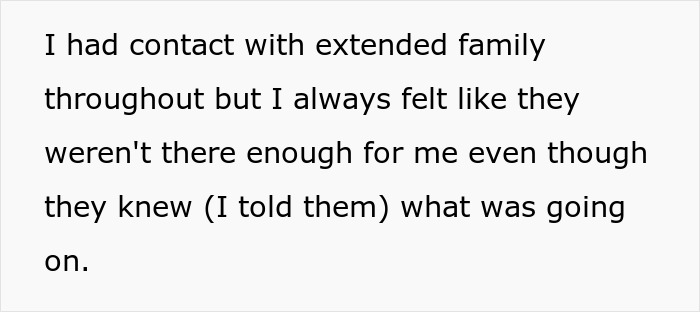 Text about feeling neglected by family despite contact, highlighting parents wanting kids but neglecting those they have. - 15