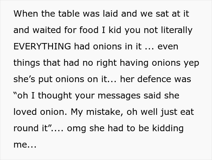Text excerpt about a woman who secretly put onions in all food, related to mil-try-poison-woman story.