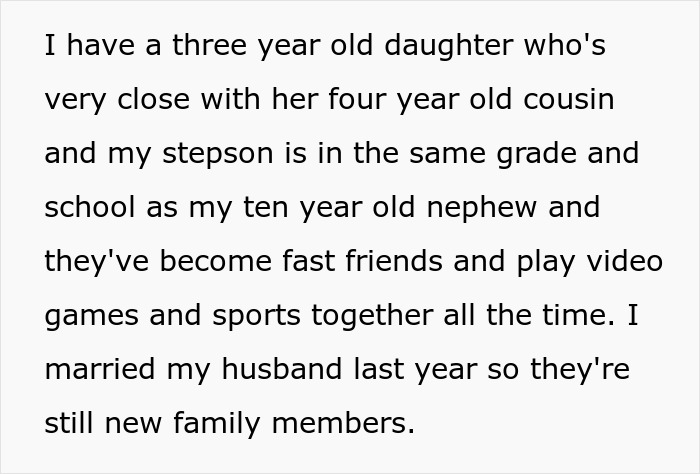 Text excerpt explaining family dynamics involving a woman refusing to babysit her autistic nephew after he injures her daughter.