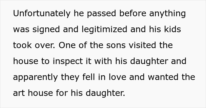 Text excerpt about landlord&rsquo;s daughter and unexpected surprise involving art house and claim of a cool house.