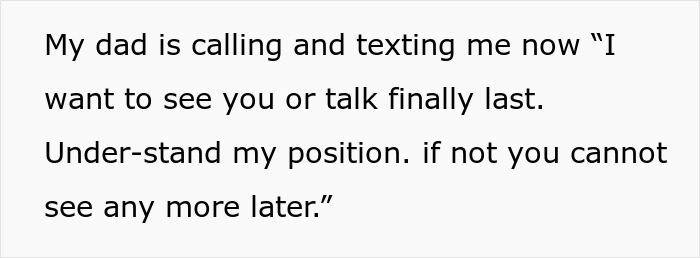 Text message from a man about his dad calling and texting, related to getting sick when eating food his dad has touched.