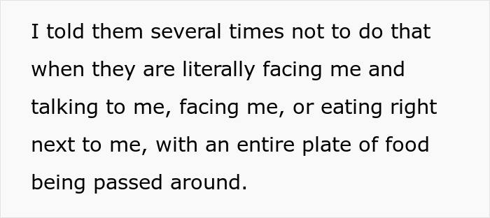 Text excerpt discussing frustration about someone grabbing hearing aids while eating and talking nearby, highlighting neurodivergent interaction.