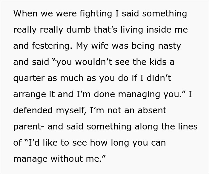 Text excerpt showing a confrontation where a man tells his wife she couldn&rsquo;t manage without him during a fight.