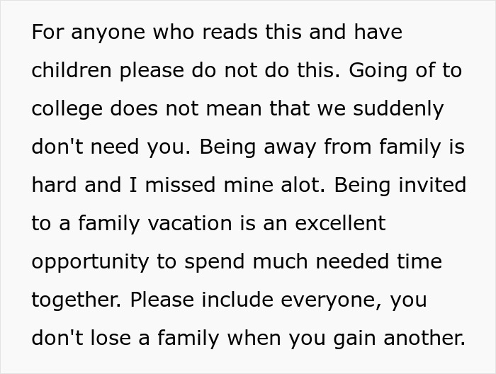 Text about advice for families on staying close and valuing time together during a family vacation.