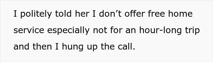 Text excerpt about refusing free salon service for a marriage-related home visit during a phone call. Text excerpt about refusing free salon service for a marriage-related home visit during a phone call.