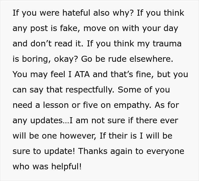 Text message discussing empathy and respectful comments after betrayal in an AITA ex-best friend story. - 23