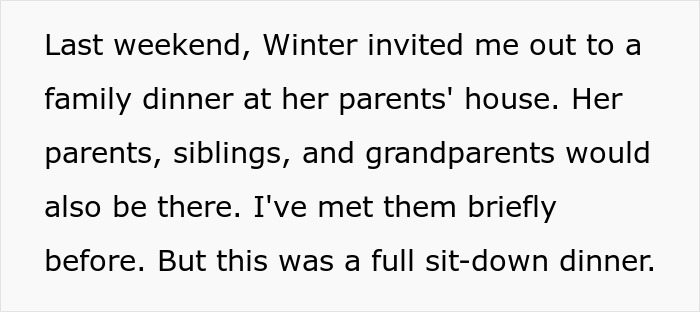 Text excerpt about a family dinner setting before conflict involving racist insults and a woman leaving in tears.