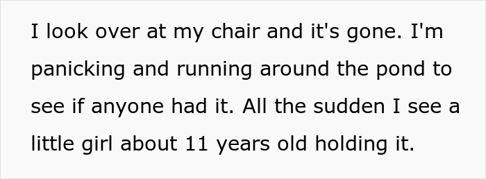 Young girl about 11 years old holding a fishing pole near a pond while someone watches in surprise.