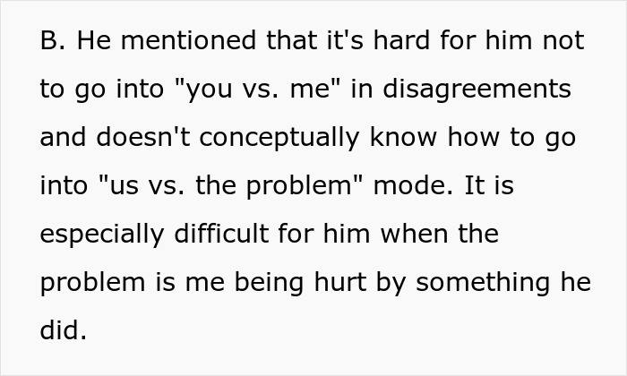 Text excerpt discussing difficulty in resolving disagreements and the husband's struggle with empathy, related to hubby mocks wife mispronunciation.