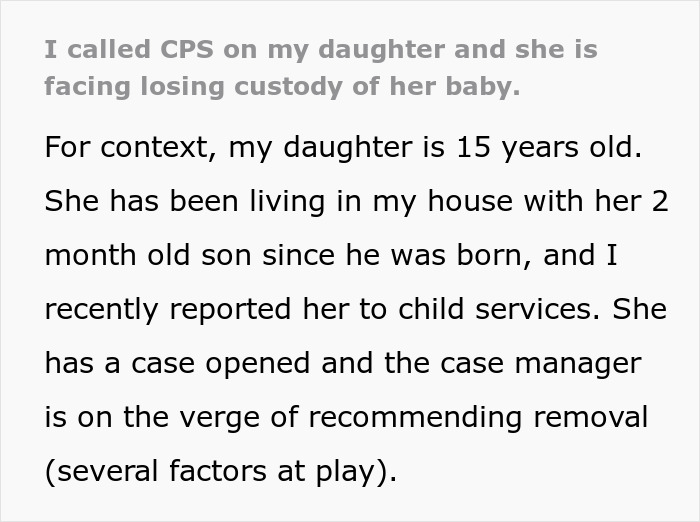 Alt text: Dad calls CPS on teen daughter facing custody issues with her baby after reporting concerns to child services.