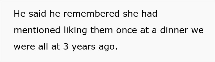 Text on a white background discussing a husband remembering a friend’s favorite drink from three years ago. Text on a white background discussing a husband remembering a friend’s favorite drink from three years ago.