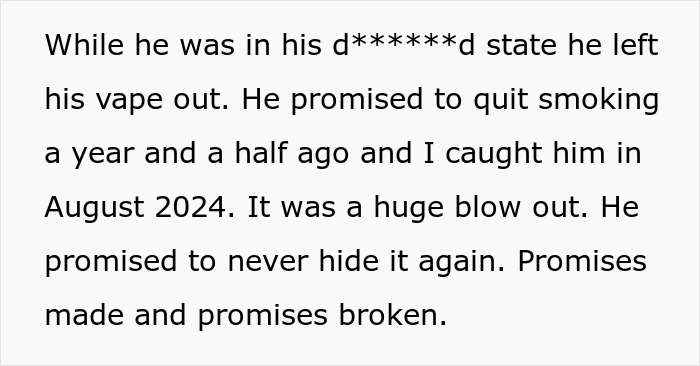 Text excerpt about a wife leaving her man-child husband during family vacation due to broken promises and lack of communication.