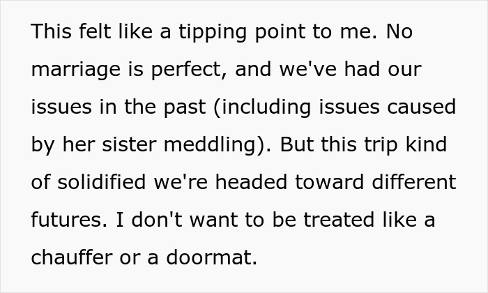 Alt text: Wife humiliates husband by expressing years of resentment on an unwanted trip, revealing deep marital issues and frustration.