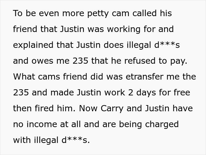 Text excerpt discussing roommates refusing to return AC and being charged with illegal activities and unpaid debts.