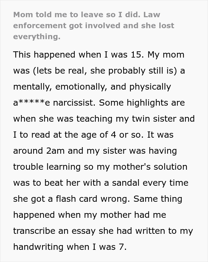 Mom tells teen son to leave home, leading to law enforcement involvement and her losing everything. - 2