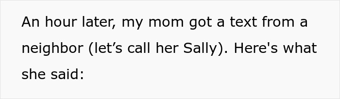 Text message conversation shown after an hour about wearing bikini own yard, with neighbor Sally sending a message.