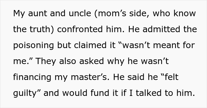 Text excerpt about a man getting sick every time he eats food his dad touched, suspecting intentional poisoning.