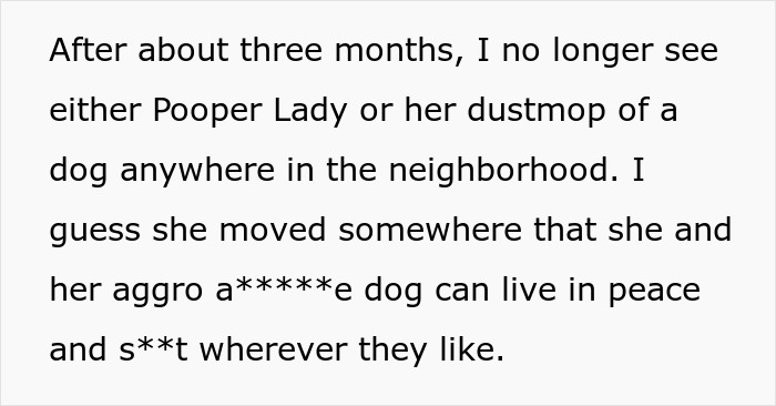 Text excerpt about a man&rsquo;s petty revenge on an entitled dog owner that worked like a charm in the neighborhood.