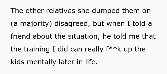 Text excerpt discussing how training kids can impact them mentally later in life after being forced to babysit. Text excerpt discussing how training kids can impact them mentally later in life after being forced to babysit.
