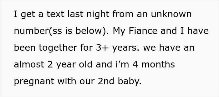 Text about fianc&eacute; from unknown number puzzles mom-to-be who is 4 months pregnant and raising a toddler.