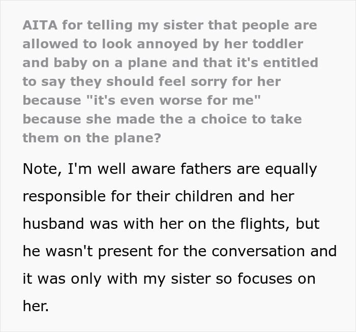 Text conversation discussing a mom taking kids on a long flight and facing criticism from a sibling about the experience.
