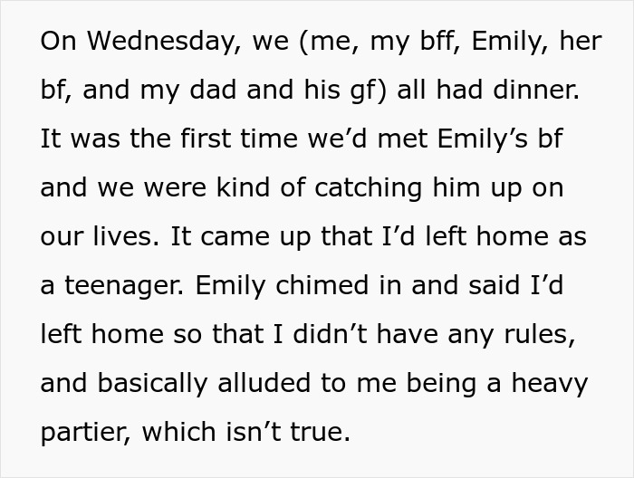 Person tells half-sister they ran away because of her, sparking a family fallout during a tense dinner conversation. Person tells half-sister they ran away because of her, sparking a family fallout during a tense dinner conversation.