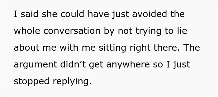 Text excerpt discussing a family fallout where a person tells their half-sister they ran away because of her. Text excerpt discussing a family fallout where a person tells their half-sister they ran away because of her.