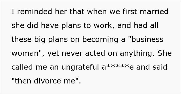 Text conversation revealing a man ordering his wife to get a job if she doesn’t want to go on an allowance. Text conversation revealing a man ordering his wife to get a job if she doesn’t want to go on an allowance.