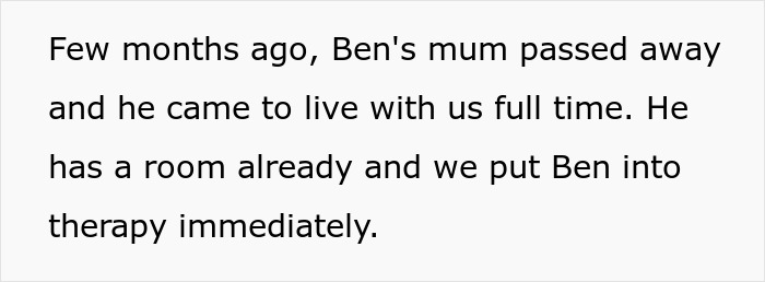Text excerpt about stepdad suggesting punishment for kid using native language his son can't understand, mom horrified and seeking therapy.