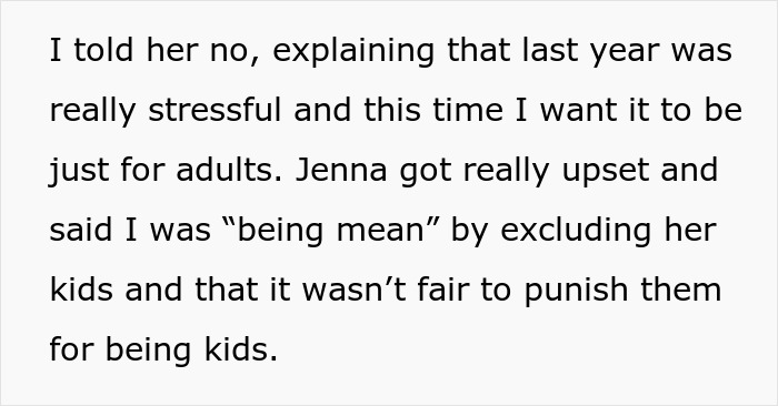 Text discussing a mom refusing to leave kids home for Halloween party, emphasizing need to get a babysitter for stress-free adults only event. - 6