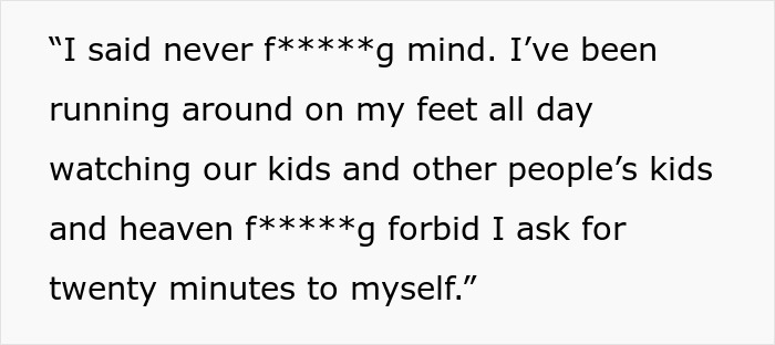 Text excerpt showing a wife&rsquo;s frustration after being told she couldn&rsquo;t do it without her husband, proving him wrong.