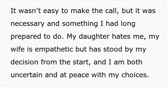 Text excerpt showing a dad confessing why he called CPS on his teen daughter, explaining the difficult decision.
