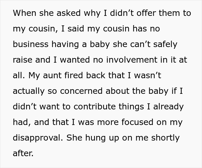 Text excerpt discussing a family feud sparked by a lady wanting to be a grandma and encouraging her disabled daughter.