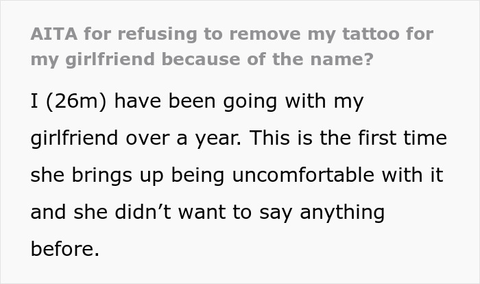 Man discusses refusal to remove tattoo of late son's name despite girlfriend finding it a trigger.