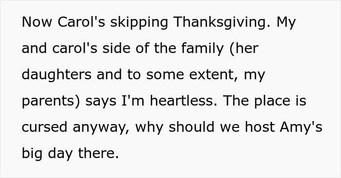 Text excerpt discussing a woman refusing to cancel her daughter&rsquo;s dream wedding venue despite family conflicts.