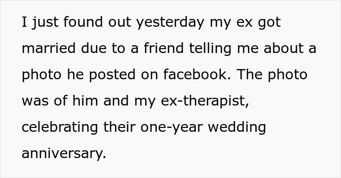 Text about ex-therapist marrying client&rsquo;s ex, highlighting impact on lady&rsquo;s mental health and couple's therapist controversy.