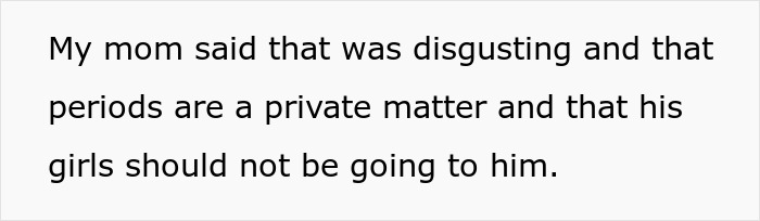 ALT text: Text message describing a lady calling her son disgusting for carrying pads for daughters, sparking a teary fit and being called a dinosaur.