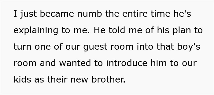 Text on a white background describing a confession about turning a guest room into a boy's room and introducing him as a new brother. Text on a white background describing a confession about turning a guest room into a boy's room and introducing him as a new brother.