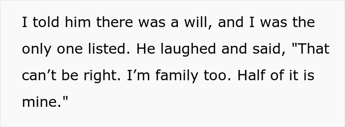 Text excerpt showing a dispute over a will between siblings involving entitlement and family care loyalty. - 7