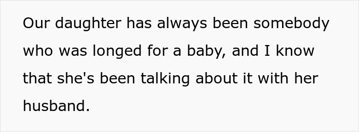 Text excerpt showing parents discussing their daughter longing for a baby and talking with her husband.