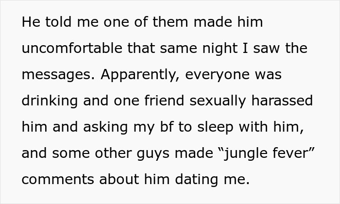 Text excerpt describing a woman&rsquo;s boyfriend feeling uncomfortable after she checks his phone in a jealous freak-out.