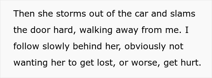 Text excerpt showing a man describing a woman storming out of a car and slamming the door amid domestic violence accusations.