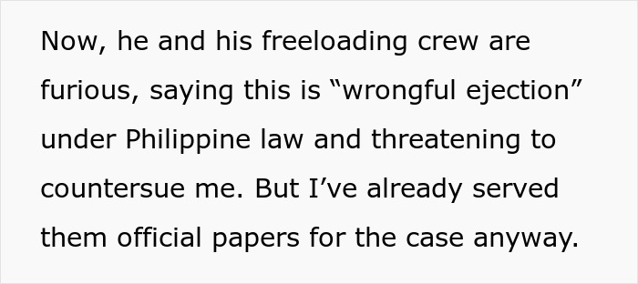 Text excerpt showing a lady serving official papers to her ex to drag him to court and cut his utilities after takeover. Text excerpt showing a lady serving official papers to her ex to drag him to court and cut his utilities after takeover.