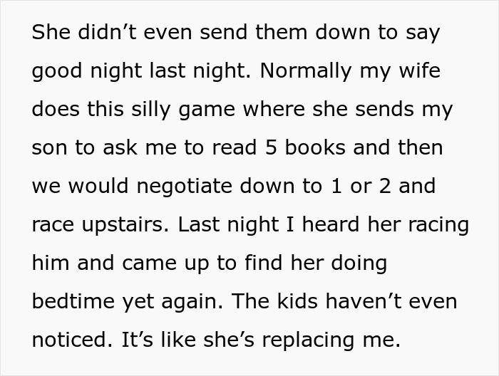 Man tells wife she couldn&rsquo;t do it without him, watches her prove him wrong by managing bedtime with their son alone.