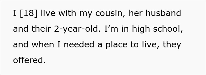 Alt text: Young woman living with cousin struggles when expected to babysit instead of attending high school.