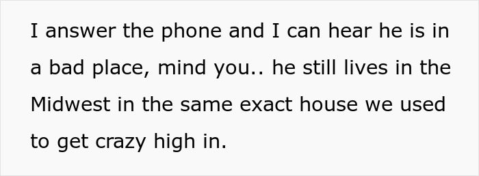 Person answering phone call, hearing friend in bad place, recalling Midwest house from two decades later friends call. Person answering phone call, hearing friend in bad place, recalling Midwest house from two decades later friends call.