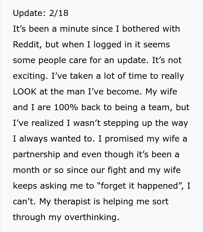 Man tells wife she couldn&rsquo;t do it without him, watches her prove him wrong with strength and independence.