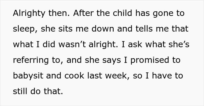 Text about woman expecting cousin to babysit instead of attending school, reacting emotionally when refused.